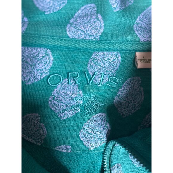 Orvis Womens Teal Paisley Print Half-Zip Pullover Large - Picture 6 of 11